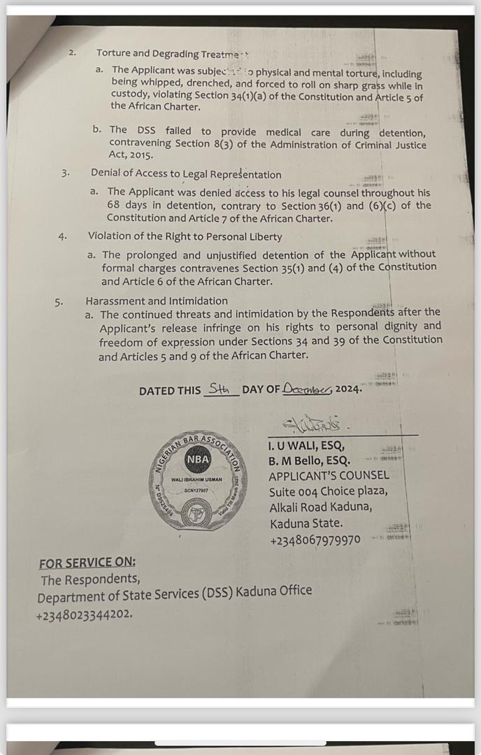 SaharaReporters's tweet photo. #EndBadGovernance: Activist Khalid Aminu Files N50million Suit Against Secret Police DSS, Kaduna Director Over Torture, Right Violations | Sahara Reporters https://t.co/T3qpWcbBFu https://t.co/nYpvwaCehM