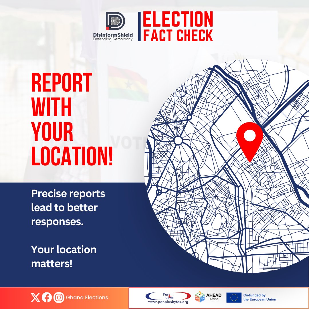 When sharing election-related updates or concerns, it's crucial to include your polling station and constituency! 

Providing this info helps the CODEO incidents desk to respond to your issues.

#DisinformShield 
#VerifyWithDDP 
#GhanaDecides2024 
#CODEOGhana 
#AHEADAfricaProject