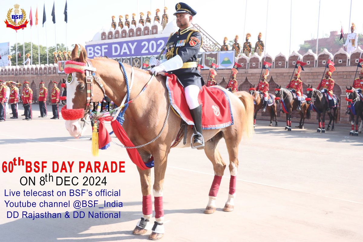 BSF_Rajasthan's tweet photo. Tomorrow! Get ready to witness the 60th BSF DAY Parade LIVE from STC Jodhpur at 10:00 AM. Tune into DD Rajasthan, DD National and BSF’s official YouTube channel @BSF_India.

#BSF 
#BSFAt60 
#BSFDay2024 https://t.co/6kfg6WFdLk