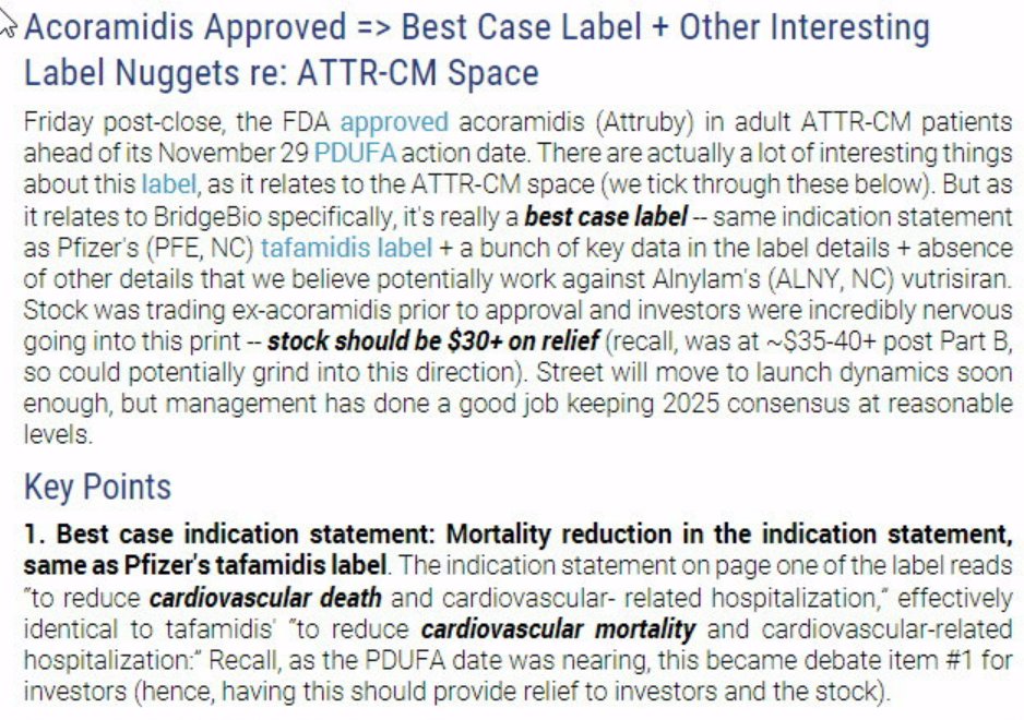 doepke_michel's tweet photo. $BBIO Mizuho comment ("Buy", PT $53) after FDA approval of #Attruby - "stock should be $30+ on relief" - "best case indication statement". Shares up 8% on Friday after my post - $30+ possible next week. Patience. 🙏 $PFE $ALNY https://t.co/D1oGEKW2KV