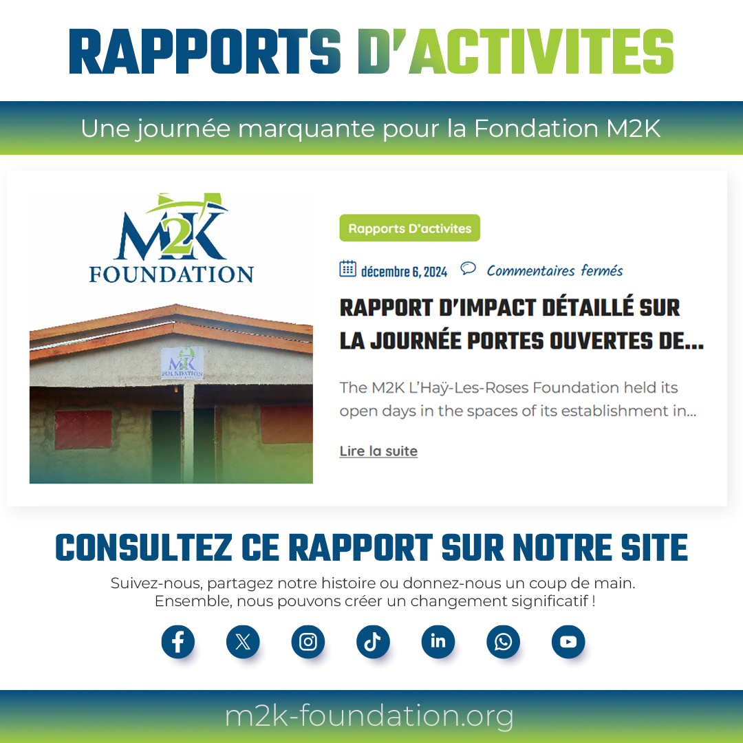 M2KFoundation's tweet image. 📄 Rapport d&apos;impact disponible !
Découvrez comment notre journée de lancement a touché plus de 450 personnes grâce à des initiatives durables. Consultez le rapport ici : m2k-foundation.org/category/rappo…

#M2KFoundation #ImpactSocial