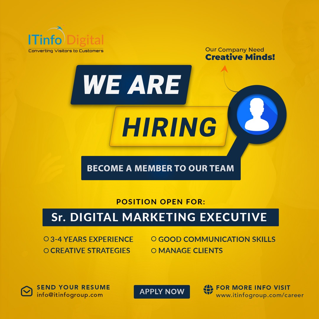 ITinfoDigital's tweet image. 📢 WE ARE HIRING! 🚀
Are you a creative mind ready to make an impact? ITinfo Digital is looking for a Senior Digital Marketing Executive to join our dynamic team!

📩 Send your resumes to info@itinfogroup.com 
🌐 For more details, visit itinfogroup.com/career

#WeAreHiring