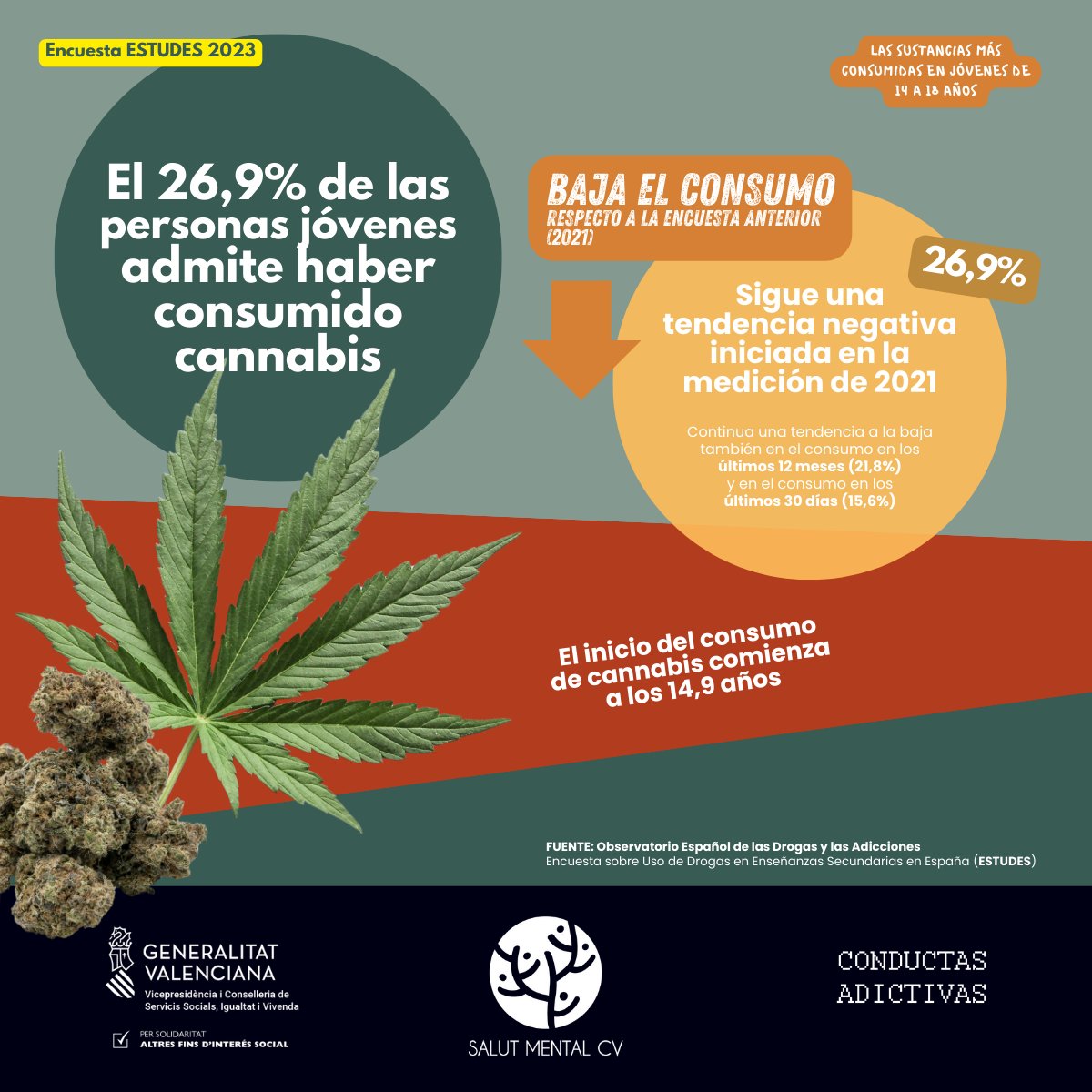 SalutMentalCV's tweet photo. Estas son las tres sustancias más consumida entre los jóvenes de 14 a 18 años según la última encuesta #Estudes (2023).
#SaludMental https://t.co/Ns2lskaGpT