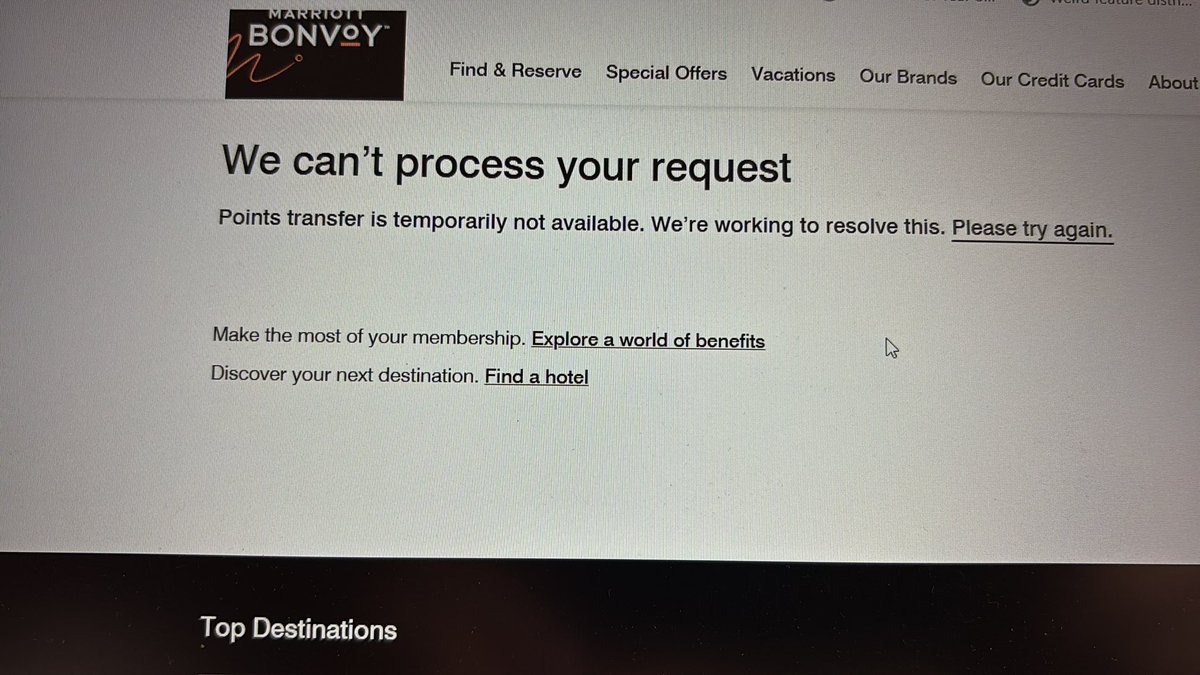 harshcasm's tweet photo. @MBonvoyAssist hi team, trying to transfer my bonvoy points to another member but getting this issue! Can you help? https://t.co/lopKoMlySV