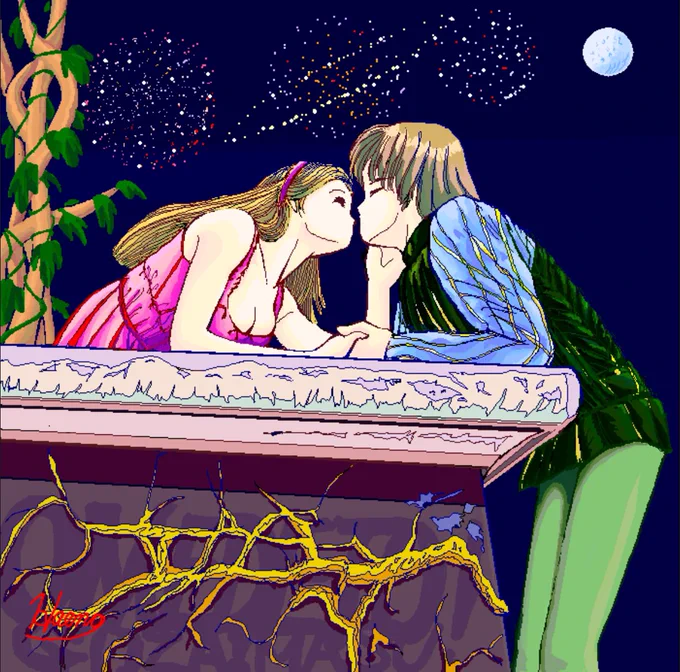 お蔵出し『共有お絵描き掲示板2万枚目祝い絵』こんばんわ。今日は朝から仕事(とある修理の立ち会い)でした。正直、来たサービスマンが酷過ぎてブチギレレベル結局3時間の立ち会い予定が5時間かかりしかも修理は完了せず…。あーあ。俺の甘美な土曜日の日中返してよ…#絵描きさんフォロバ100 