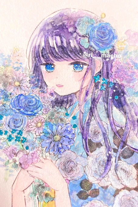 花笑み展の通販は本日中までガレリアオーソレミオ様( )の以下の通販サイトにて対応していただいております私はこちらの作品一点のみお迎え待ちです↓ #アナログイラスト #透明水彩 