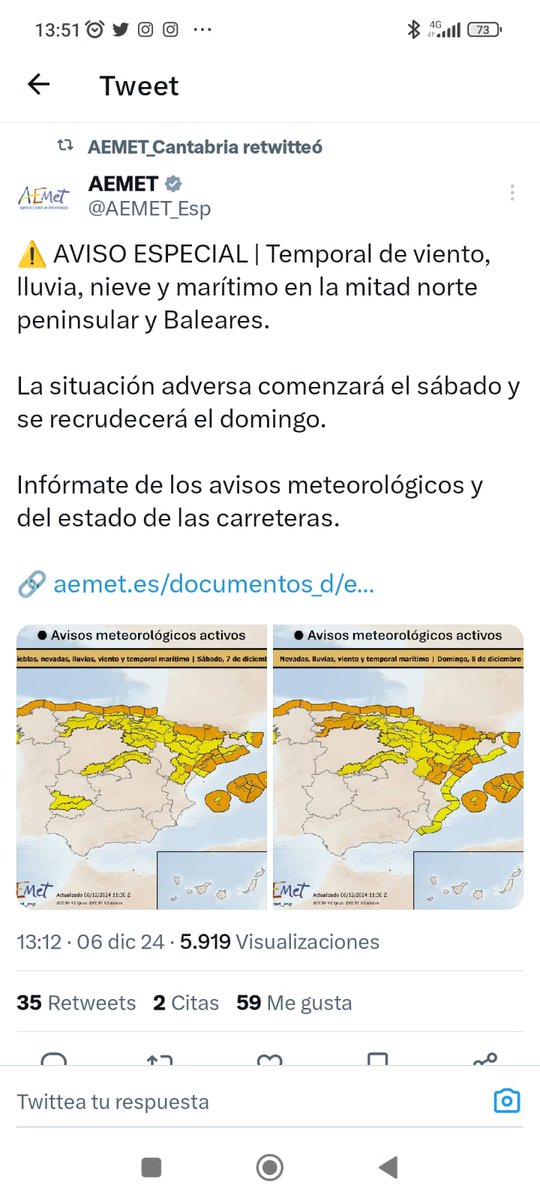⚠️  ALERTA AMARILLA  ⚠️
Desde Dirección General de Proteccion Civil y 112 Cantabria, nos trasladan un comunicado de fenómenos meteorológicos adversos  previstos desde hoy hasta mañana con un nivel de alerta amarilla de fuertes rachas viento.

 Extremen las precauciones