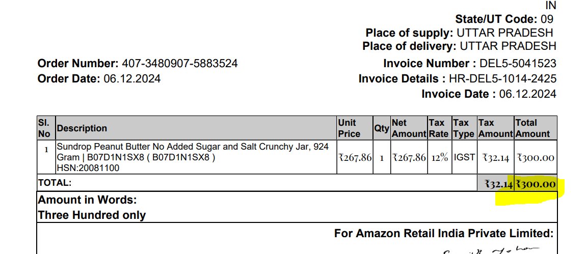 ankkuls's tweet photo. @AmazonHelp @amazonIN ordered peanut butter and you charged me 300 INR, 25 rupees more than the MRP (275 INR). You must be aware that selling any product at a price more than MRP is illegal in India.

Please provide the clarification. https://t.co/SFyWqrRWXs
