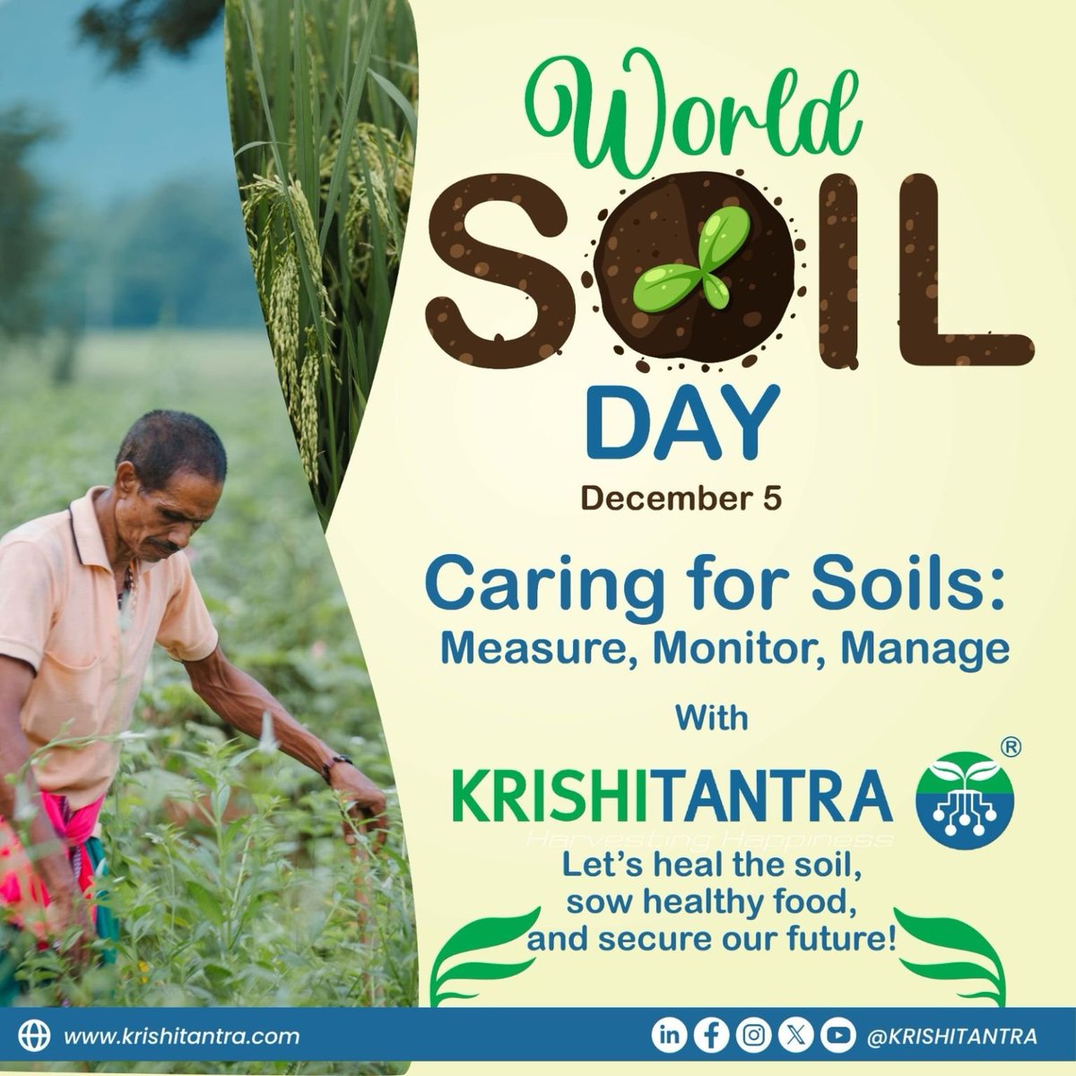 Healthy soil, healthy life! 

This year, join #Krishitantra in caring for our soils through innovation and sustainability.

Let’s heal the soil, sow health, and secure our future.

#WorldSoilDay #SoilHealth #HarvestingHappiness