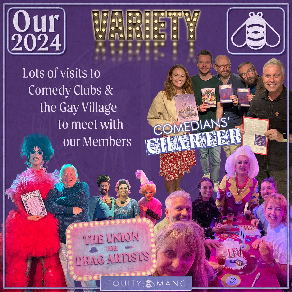 We've spent a lot of time visiting variety artists in their workplaces this year with our Branch's 2 Variety Officers and <a href="/EquityUK/">Equity</a> regional staff members pressing the Comedians' Charter &amp; <a href="/EquityDrag/">Equity Drag Artists</a> Networks.