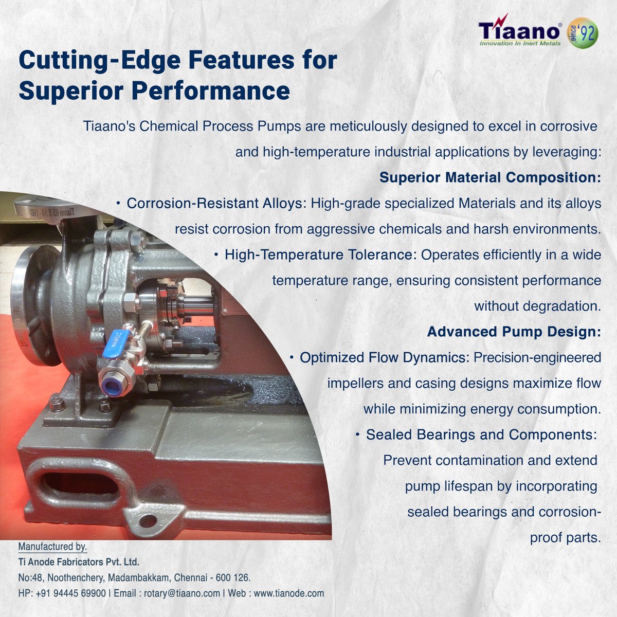 equipments_ti's tweet photo. Tiaano’s chemical process pumps deliver reliable performance, lower maintenance costs, and enhanced safety.

#Tiaano #ChemicalProcessPumps #CorrosionResistance #EngineeringExcellence https://t.co/zIjsqhRinw