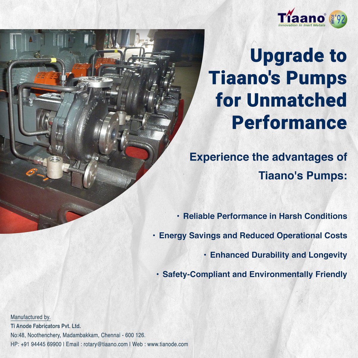 equipments_ti's tweet photo. Tiaano’s chemical process pumps deliver reliable performance, lower maintenance costs, and enhanced safety.

#Tiaano #ChemicalProcessPumps #CorrosionResistance #EngineeringExcellence https://t.co/zIjsqhRinw