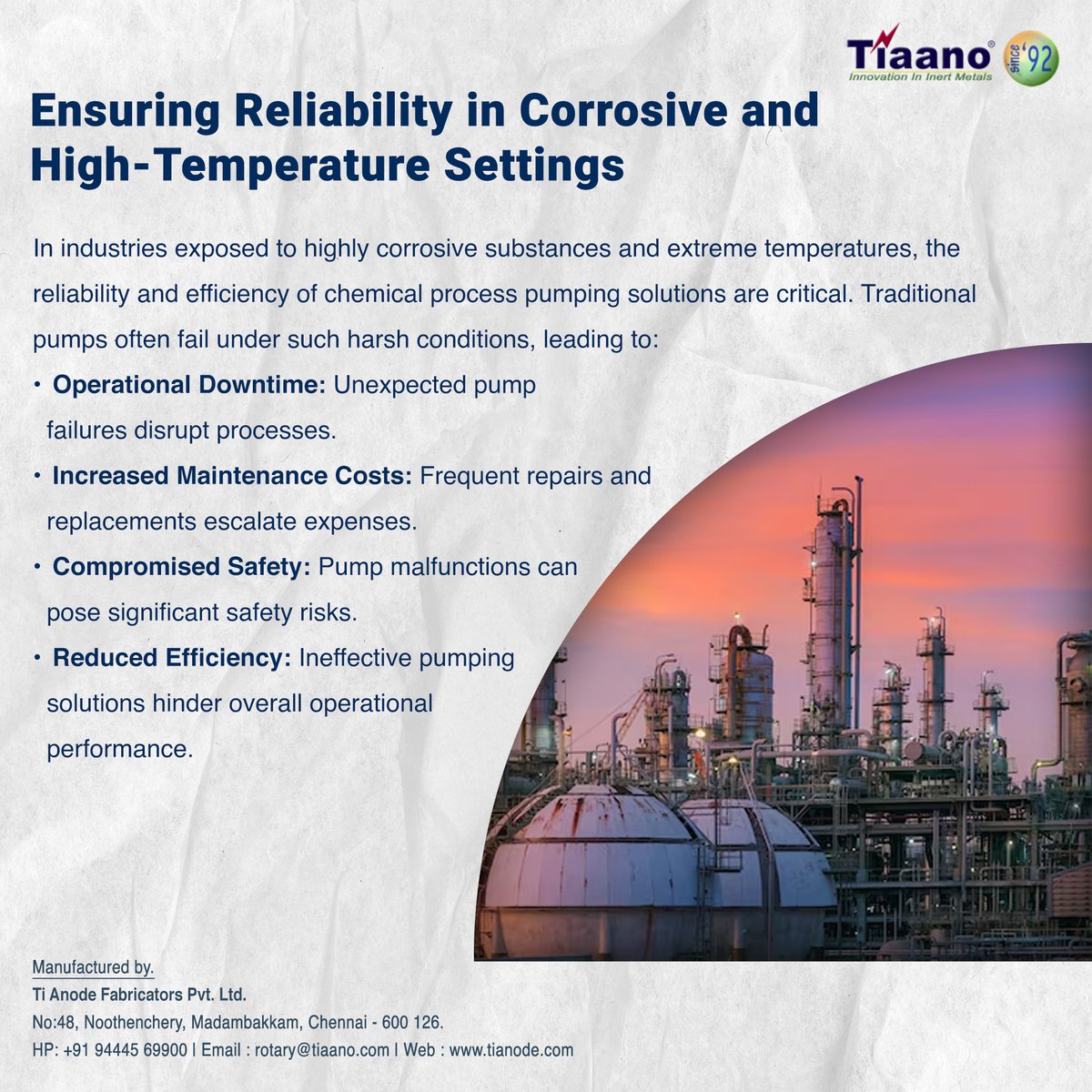 equipments_ti's tweet photo. Tiaano’s chemical process pumps deliver reliable performance, lower maintenance costs, and enhanced safety.

#Tiaano #ChemicalProcessPumps #CorrosionResistance #EngineeringExcellence https://t.co/zIjsqhRinw