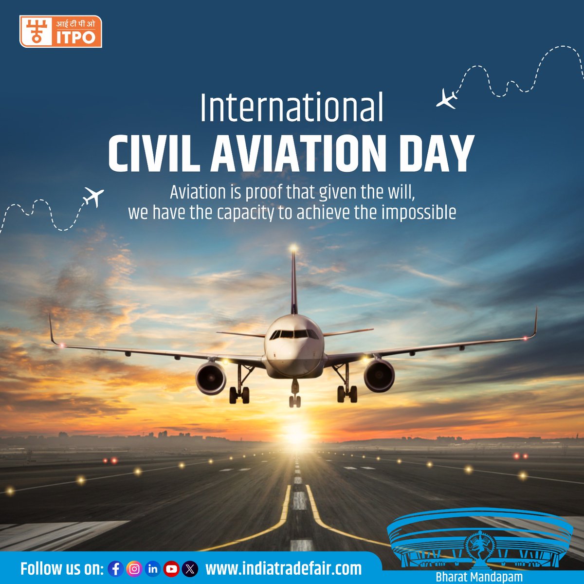ITPODesk's tweet photo. Aviation isn’t just about connecting destinations it’s about connecting dreams! 

Let's celebrate International Civil Aviation Day, Bharat Mandapam salutes the spirit of innovation and determination that keeps the world flying high.
 
#InternationalCivilAviationDay #BharatMandapam #WingsOfChange #FlyHigh