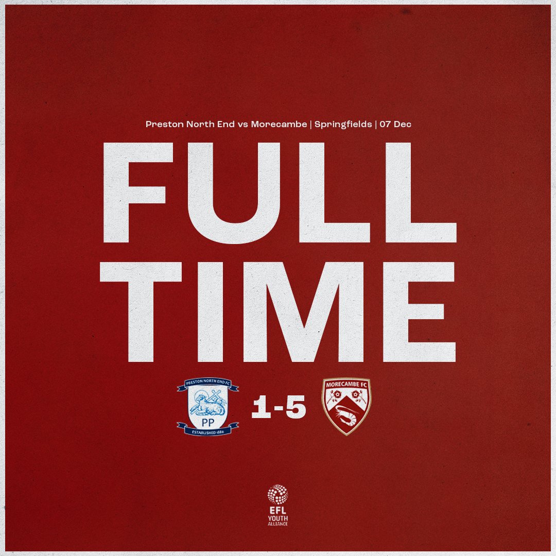 ShrimpsAcademy's tweet photo. FULL-TIME: We take the win.

A Billy Whaite hat-trick, a Callum Stewart-Cooney strike and a Max Holden finish secures the win for the #Shrimps.

#UTS 🦐 | #PREvMOR https://t.co/s2UDTRQiTy