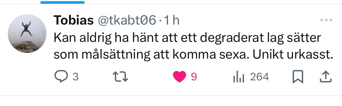 JohnnyBoijh's tweet photo. Frågade för ett par veckor sedan Alsenfelt om ”Återtåget” och målsättningen. Han mer eller mindre idiotförklarade mig.
”I minst 50 intervjuer har jag sagt att topp 6 är målsättningen. Du kan inte ha läst en enda tidning”
Tydligt att fler missat den sinnessjukt låga målsättningen. https://t.co/Wf3LG96rRj