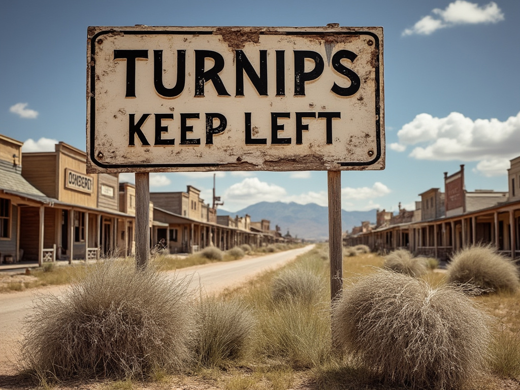 The sign stands as a quiet sentinel against anarchy: Turnips Keep Left ...