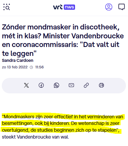 Luchtbakker's tweet photo. VRT in 2022: Stapels wetenschappelijke studies die zeggen dat mondmaskers bij kinderen werken.

VRT in 2024: Geen wetenschappelijk bewijs dat mondmaskers bij kinderen werken.

Voor deze dienst betalen we dus meer dan 300 miljoen per jaar. https://t.co/WqFHXVvuJL