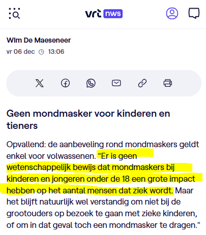 Luchtbakker's tweet photo. VRT in 2022: Stapels wetenschappelijke studies die zeggen dat mondmaskers bij kinderen werken.

VRT in 2024: Geen wetenschappelijk bewijs dat mondmaskers bij kinderen werken.

Voor deze dienst betalen we dus meer dan 300 miljoen per jaar. https://t.co/WqFHXVvuJL