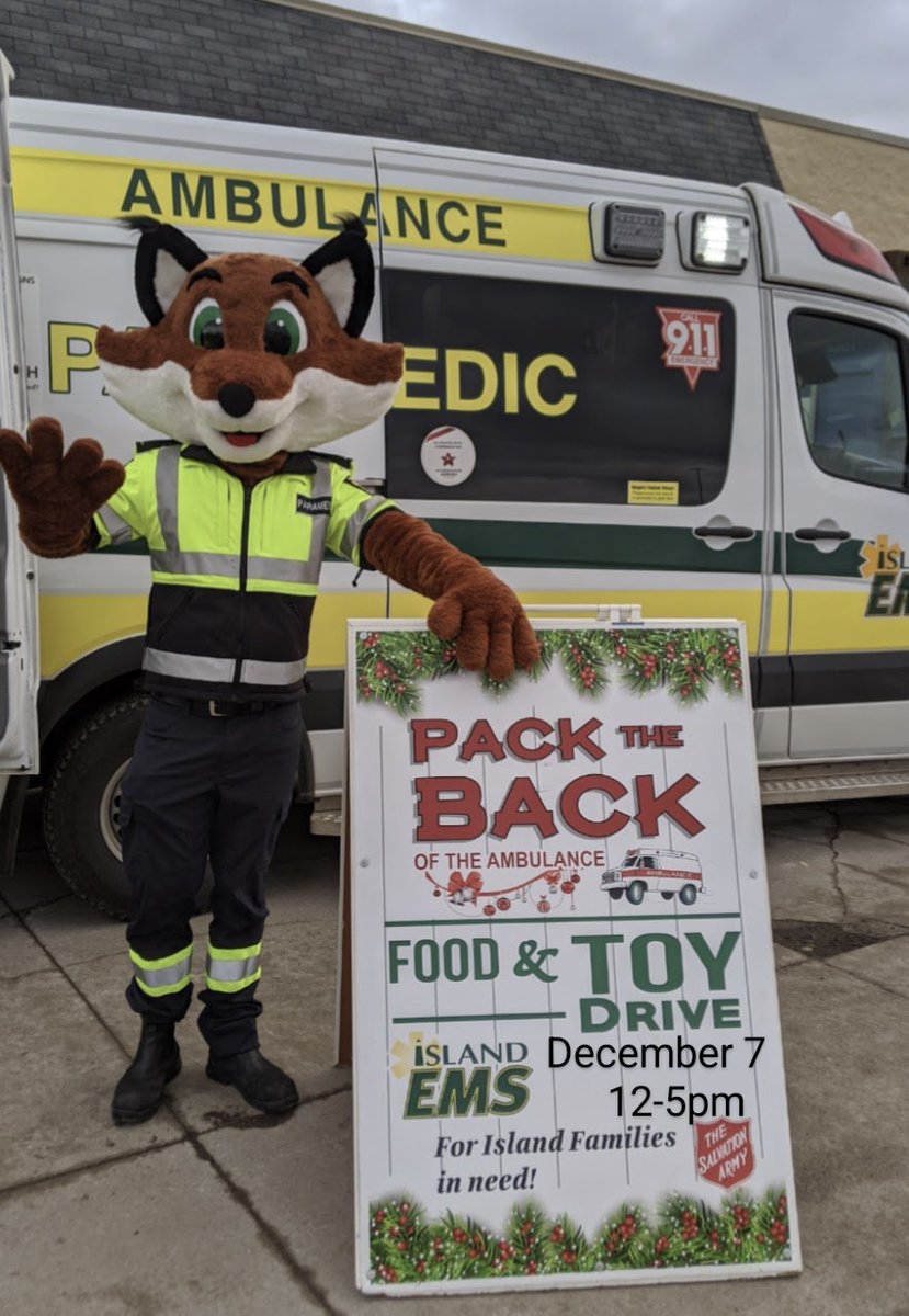 Our paramedics are hosting their annual toy and food drive today. Please drop off non-perishable food items or unwrapped toys at our Walmart locations in Charlottetown or Summerside, between 12-5 today, December 7th.   #Paramedics #packtheback #PEI #ParamedicsCare #Christmas
