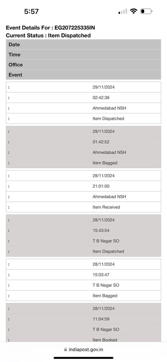 chiefhardik's tweet photo. I have booked one speed post from AHMEDABAD to PUNAJB 
on 28-11-2024 vide EG207225335IN
Today it was showing my speed post at AHMEDABAD
how this possible
from 9 days it was not deliver
What a speed !!! https://t.co/wSqIaqXqzh