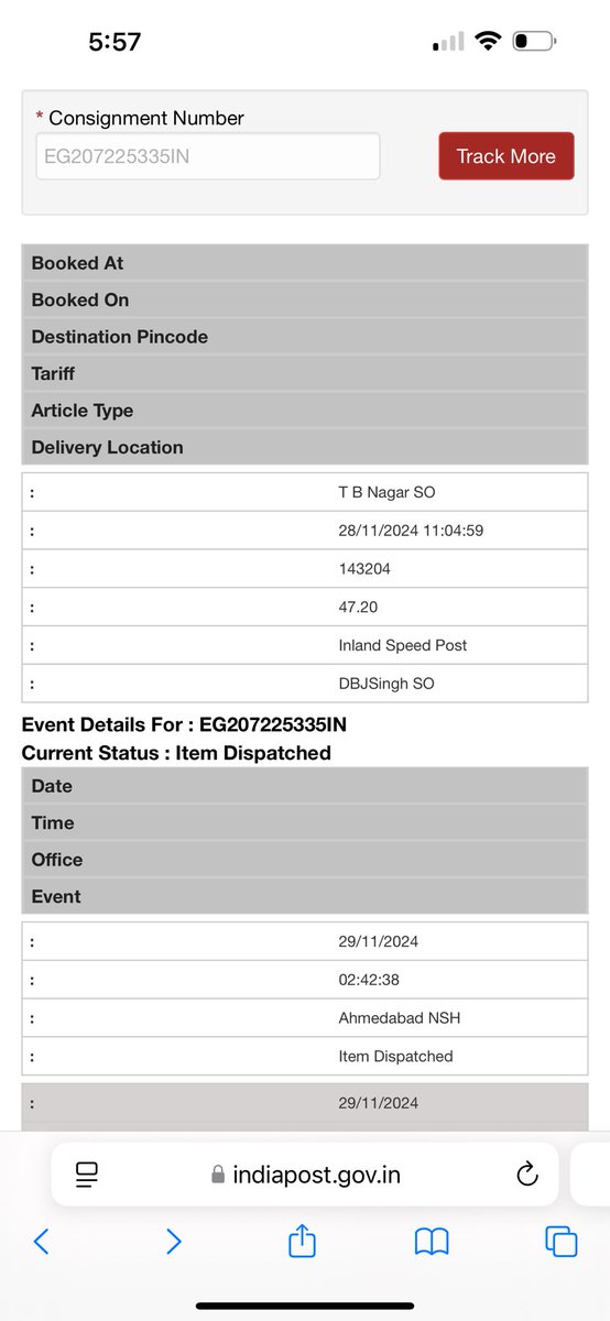 chiefhardik's tweet photo. I have booked one speed post from AHMEDABAD to PUNAJB 
on 28-11-2024 vide EG207225335IN
Today it was showing my speed post at AHMEDABAD
how this possible
from 9 days it was not deliver
What a speed !!! https://t.co/wSqIaqXqzh