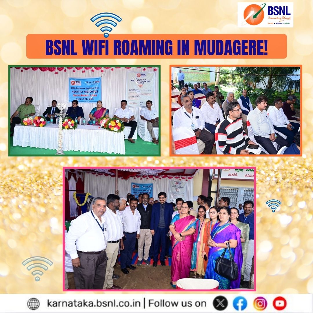 BSNL_KTK's tweet photo. "First step towards creating intelligent Villages, #Connecting Lives – BSNL WiFi Roaming in Mudagere!" 
 
#BSNL brings India's first-ever WiFi roaming village to Mudagere, Channapatna taluk, Ramanagara district, Karnataka, inaugurated by Hon'ble CMD BSNL.
#DigitalIndia #BSNLWiFi https://t.co/z5qdGTZpIC