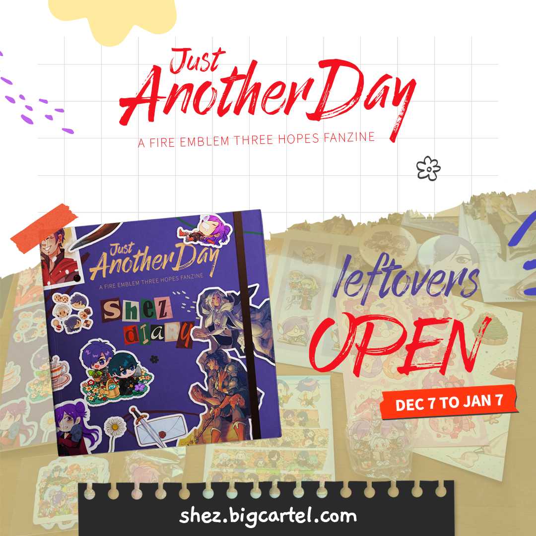 📖🪶🖼️ LEFTOVERS OPEN

Attention all Shez admirers! Anna's Marketplace is now reopened with a fresh stock of Shez's personal diary and other goods designed in the very image of our brave Captain! Come have a look while stocks last 😉⚔️💜

🗓️ Dec 7 to Jan 7
shez.bigcartel.com