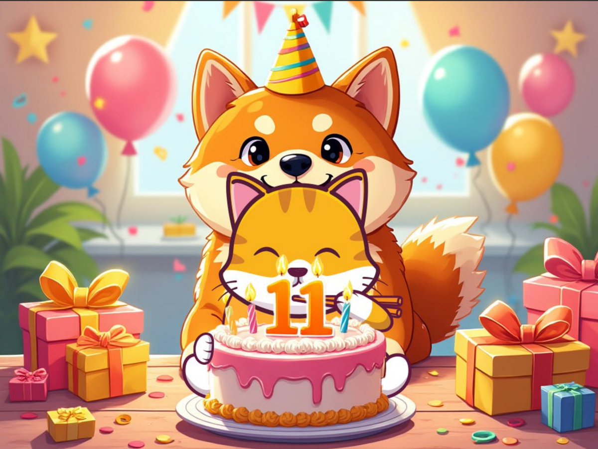 $Cate celebrating $Doge 11th  Birthday 

#catecoin #memecoin