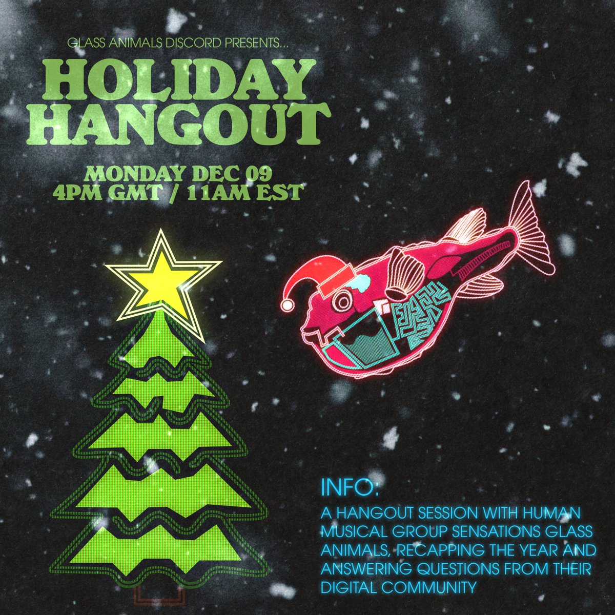 Glass Animals Discord (@gadiscord) on Twitter photo the incredible <a href="/GlassAnimals/">Glass Animals</a> are stopping by the discord one last time before the year ends!
catch them on monday where we'll be hanging out, recapping the year, and answering questions before they perform their final show of 2024!
join for more details
discord.gg/glassanimals the incredible <a href="/GlassAnimals/">Glass Animals</a> are stopping by the discord one last time before the year ends!
catch them on monday where we'll be hanging out, recapping the year, and answering questions before they perform their final show of 2024!
join for more details
discord.gg/glassanimals