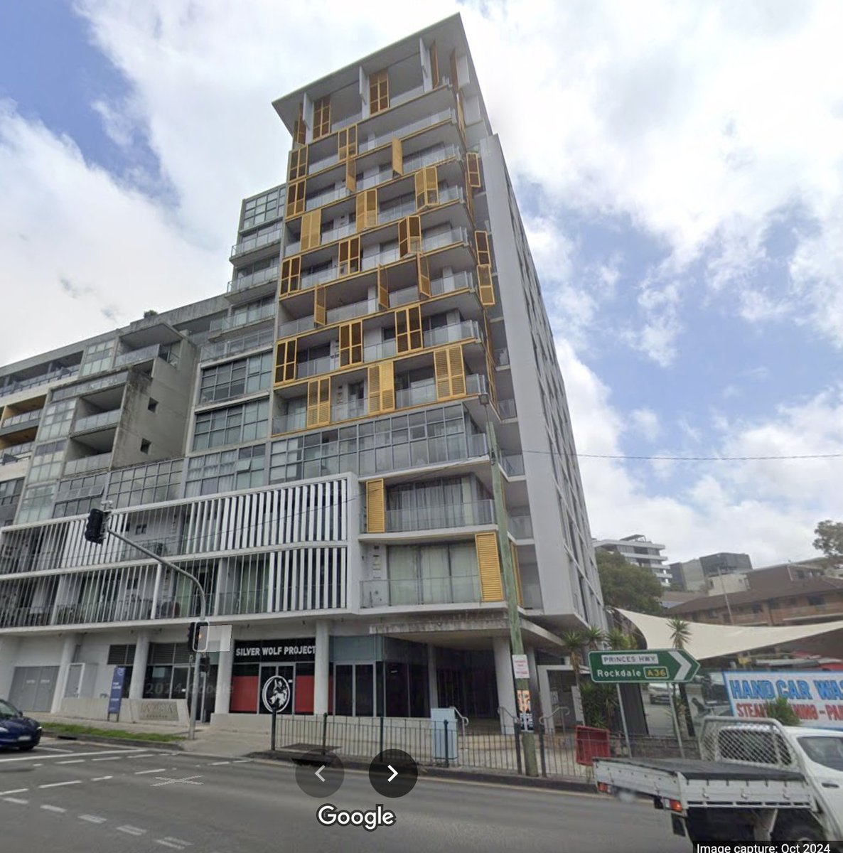 m_flitcroft's tweet photo. @mark_ledwich @JosephNWalker Almost any apartments in/around Rockdale (NSW), like below. The neon orange, lime green, and other bright colour accents are particularly ugly. I suspect there's something in the planning code that encourages it because who would freely choose that palette. https://t.co/3Ia80hjLPq