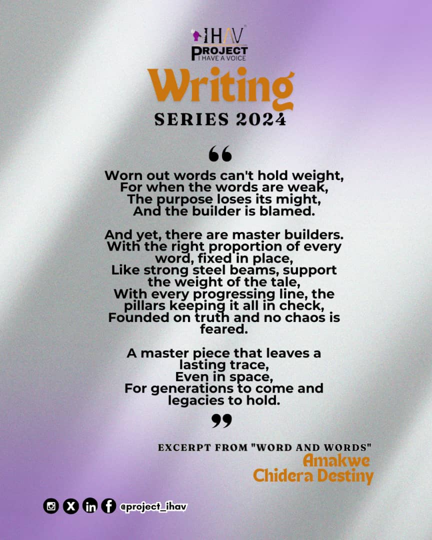Project_IHAV's tweet photo. First look into excerpts from the 2024 WS challenge themed 'Armed With The Truth: Builder.'🔥
This year's writers came through with the most captivating stories and poems.
Tell us your favourite in the comment section.
#ProjectIHaveAVoice #ArmedWithTheTruth #writingcontest https://t.co/dlF57aD7uz
