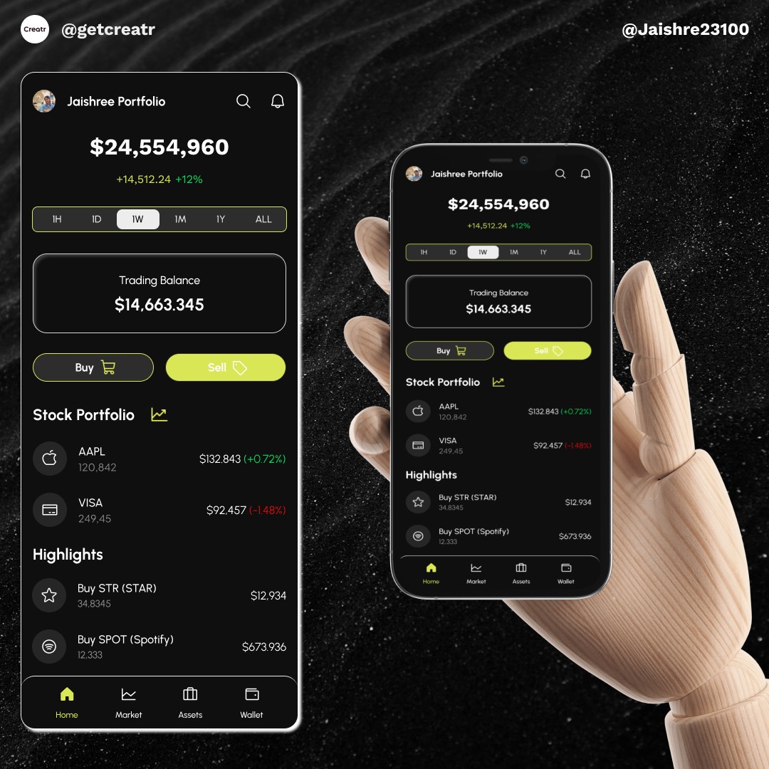 Jaishre23100's tweet image. Investing just got a glow-up! 💹
Peep my stock portfolio design for the #DesignHackathon by @getcreatr ✨ 
Built for the hustle, styled for the vibes. Ready to make your money moves look this good? 📊

 #UIUXDesign #Stocks #HackathonChamps #Day1