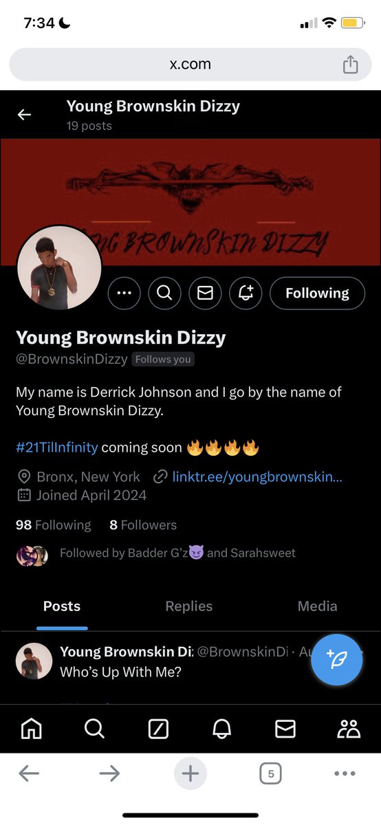 DizzyDerrick's tweet photo. Everyone go add up my backup page @BrownskinDizzy need hella people on there and will actively be posting there for the foreseeable future 🙌🏾🙏🏾 FINALLY BACK ON IT!!

#BackOnTheGrind
#MoreUpdatesComingSoon
#StillTheSameNigga
#NYC 
#SouthBronx
#BronxRapper
#NYRapper https://t.co/3KLlHU2aAM