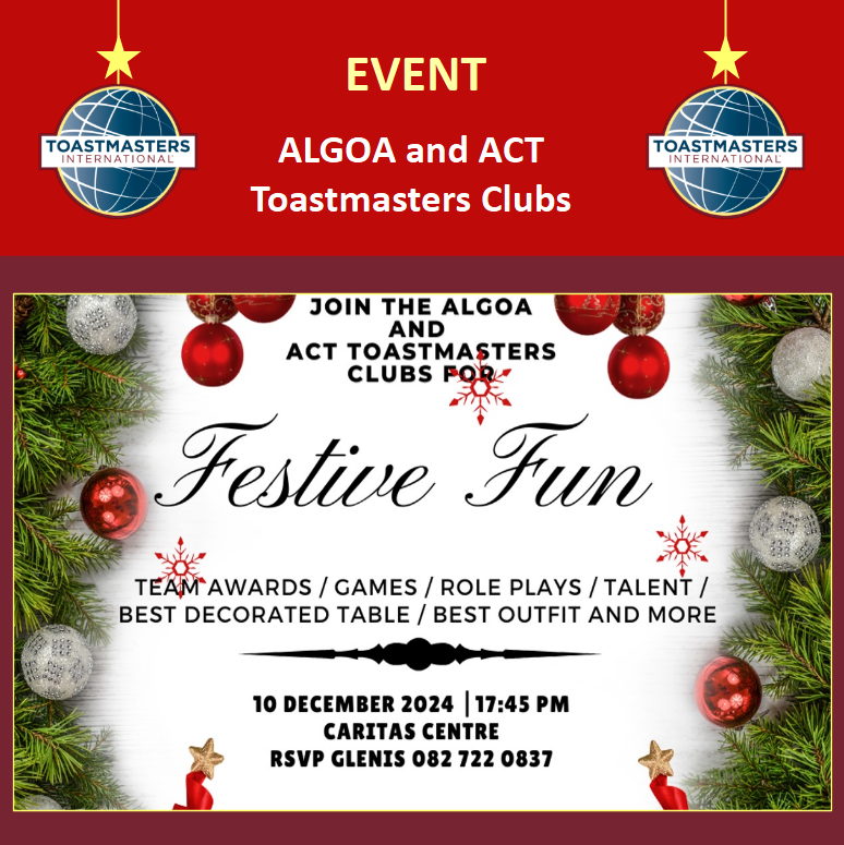 Our last function for the year is a joint meeting. Keep well and be safe everyone, and we will see you again after the Festive Season :)