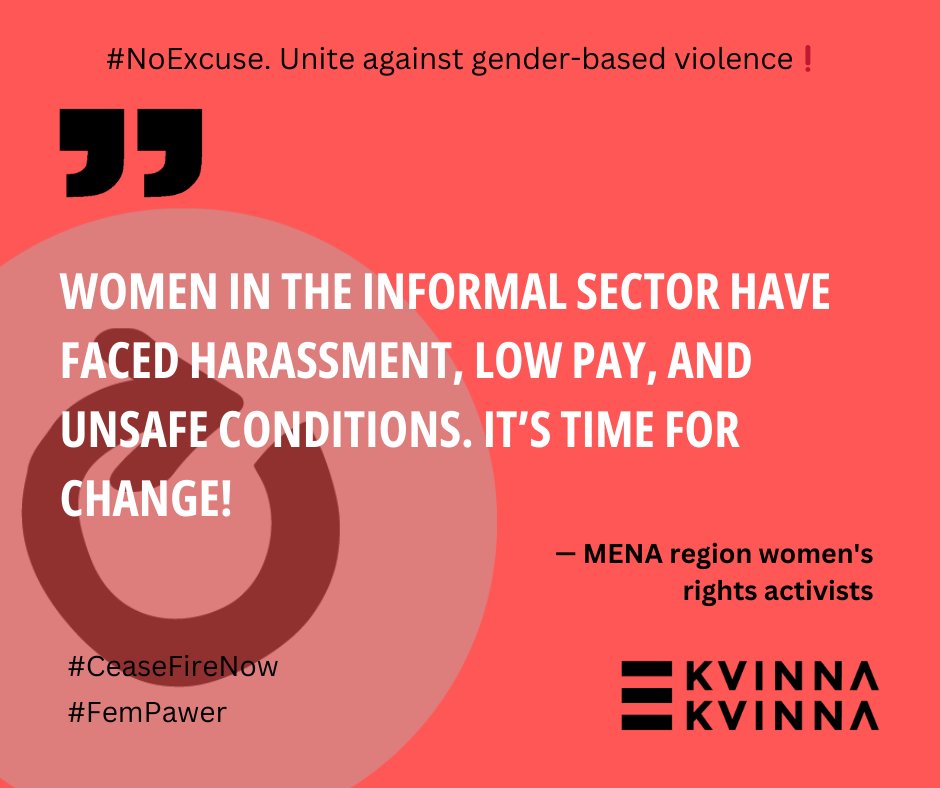 KvinnaKvinnaINT's tweet photo. #NoExcuse. Unite against gender-based violence❗ 

#16DaysOfActivism—16 key messages from women's rights activists from #jordan #palestine, #lebanon &amp; #tunisia.  #CeasefireNOW 

#FemPawer consortium:
@AWOrganization ;  @PWWSD
&amp; #CollectiveforResearchandTrainingDevelopmentAction https://t.co/REIE1qxNAc
