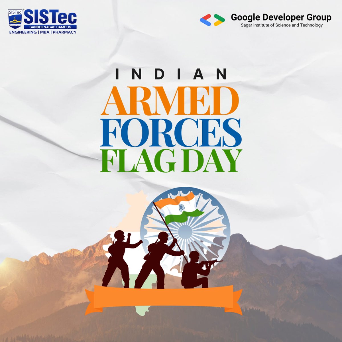 gdsc_sistec's tweet image. 🎖️ Honoring sacrifice &amp;amp; service this Indian Armed Forces Flag Day. GDG SISTec salutes our brave soldiers &amp;amp; their families for inspiring us to serve.

💡 For those who protect, we pledge to respect.

#ArmedForcesFlagDay #GDGSISTec 🇮🇳💙 #SaluteToBravery #HonorOurHeroes