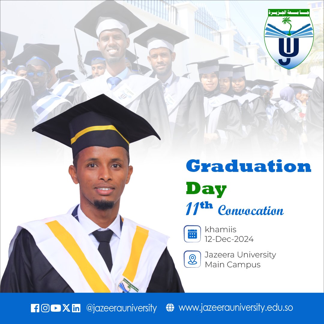 JazeeraUniv's tweet photo. Ugu dambeyn sugitaankii dheeraa wuu soo dhammaaday.
Waan ku faraxsannahay inaan shaacinno 𝐗𝐚𝐟𝐥𝐚𝐝𝐝𝐚 𝐐𝐚𝐥𝐢𝐧𝐣𝐚𝐛𝐢𝐧𝐭𝐚 𝐃𝐮𝐟𝐜𝐚𝐝𝐝𝐚 𝟏𝟏 ͣ ͣ ͩ 𝐨𝐨 𝐝𝐡𝐚𝐜𝐞𝐲𝐬𝐚 𝐊𝐡𝐚𝐦𝐢𝐢𝐬, 𝟏𝟐 𝐃𝐞𝐜 𝟐𝟎𝟐𝟒. https://t.co/Kl66mFdXxW
