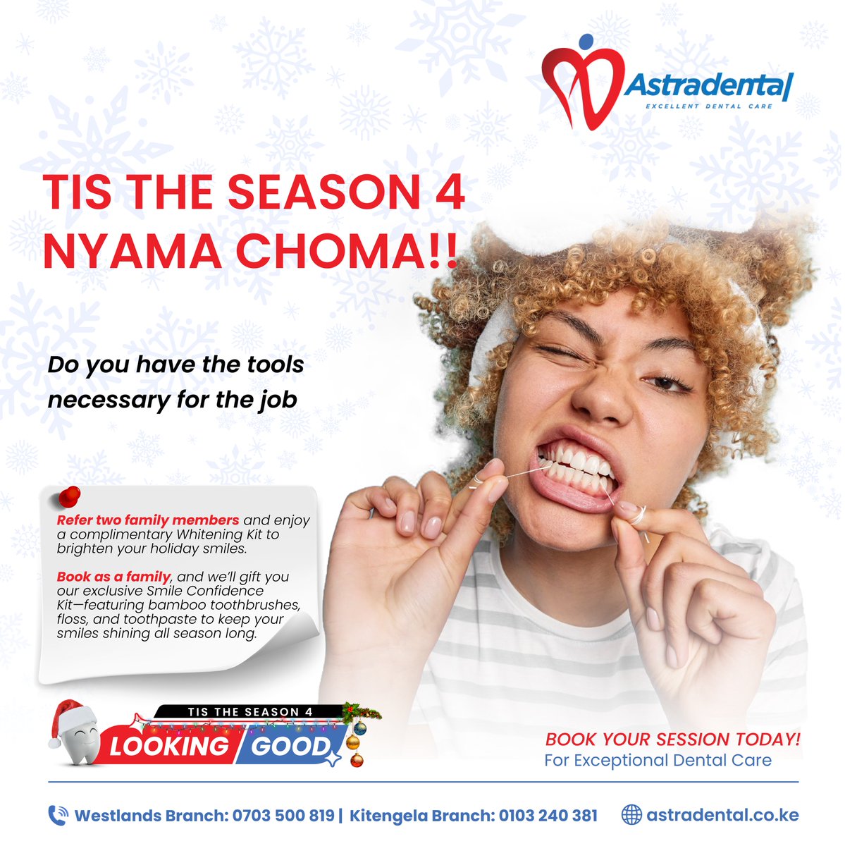 astradental's tweet image. Equip yourself with a healthy set of tools (aka your teeth!) and enjoy every bite stress-free. Let’s get those smiles holiday-ready! 

For bookings, call 0703500819. For home visits, ask for the mobile team.
#lookinggood #StrongTeeth #HealthySmiles #HolidayFeast #TisTheSeason