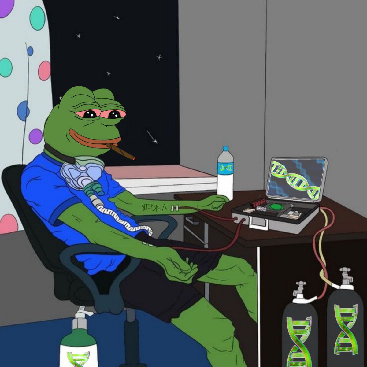 PDNASOL's tweet photo. Pepe’s extracting his own DNA to share with those who believe in the power of his bullish spirit. Ready to catch the vibe #DNA #MemeEvolution 
#SOLANA #PEPE https://t.co/vVhvRvjSY7