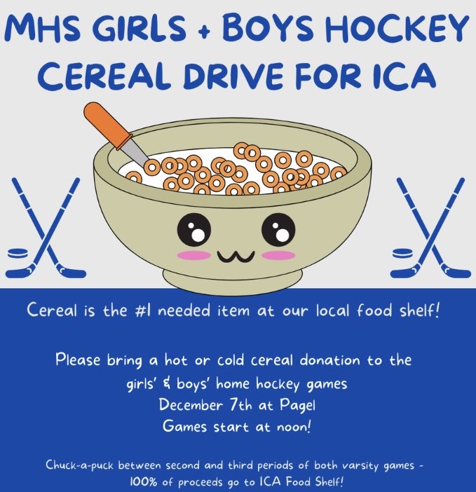 🚨 GAME DAY! 🚨
🆚 Moorhead
🥣 Cereal Drive for ICA
📍 Pagel Ice Area
⏰JV 12pm - Varsity 3pm
🎟️ Go Fan: gofan.co/app/school/MN9…
📺 mnhockety.tv