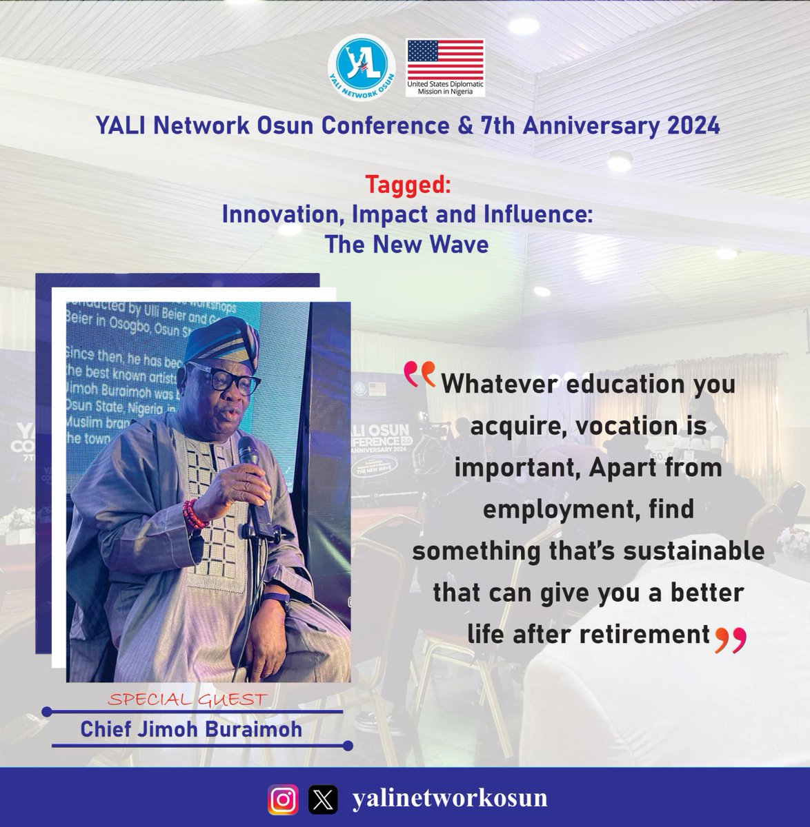 YALINetworkOsun's tweet photo. Meet Chief Jimoh Buraimoh who graced us with his presence at the YALI Osun Conference 2.0 and her 7th anniversary.
#yalinetworkosun #yaliosunconference #yaliosun @InsideOsogbo https://t.co/FsjmbfEKfE
