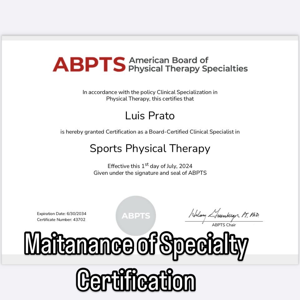 Maintenance of Specialist Certification is a model for certification that focuses on the continued competence of the physical therapist specialist. Specialists must submit requirements in years 3, 6, and 9 of their certification cycle to demonstrate their continued competence.