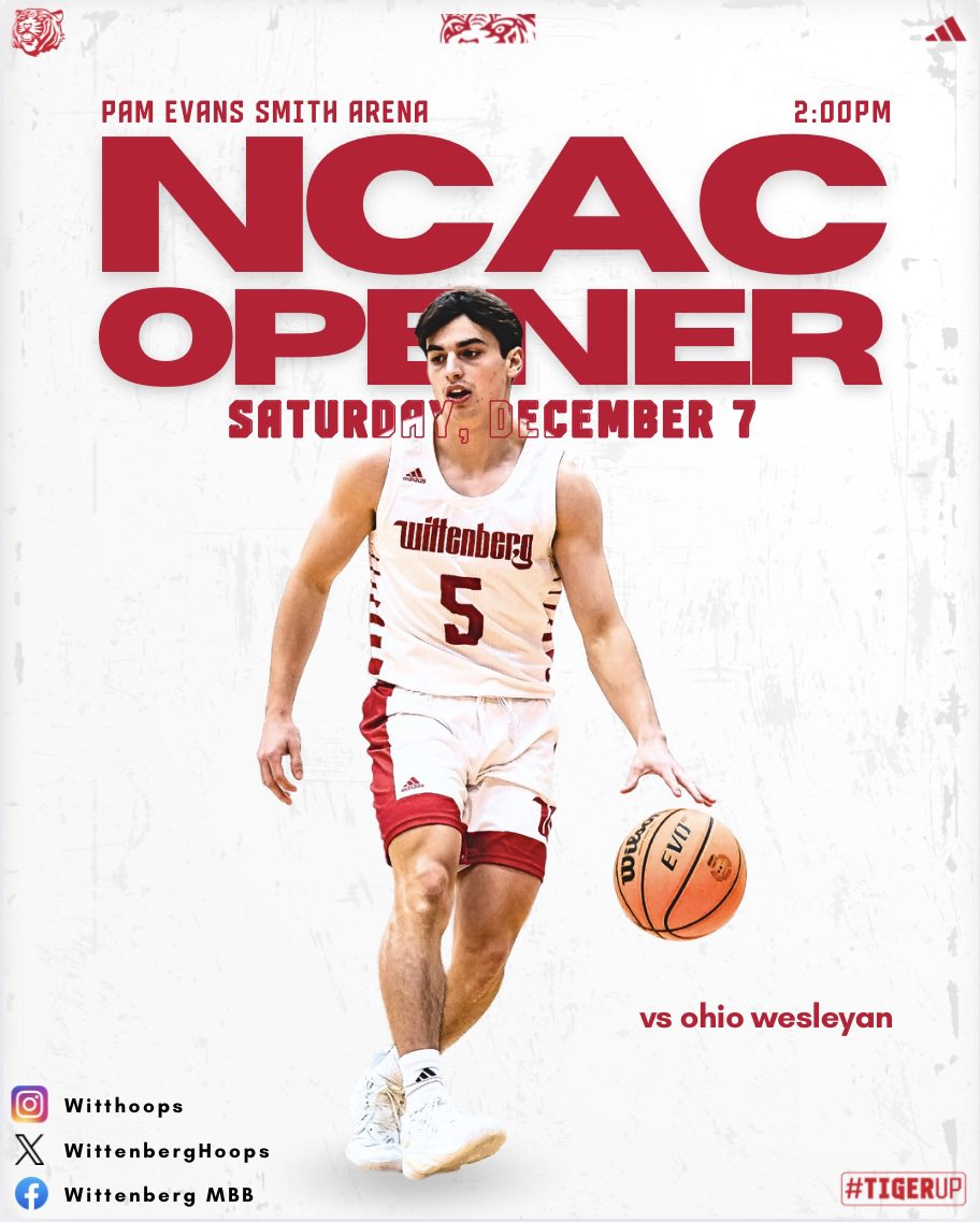 🚨GAMEEEEEEE DAYYYYYYYY🚨
NCAC CONFERENCE OPENER
📍Pam Evans Smith Arena-Springfield, OH
⏰ 2 PM
🖥️ tigersportsnetwork.com
📊 wittenbergtigers.com/sports/mbkb/20…

#TigerUp
#d3hoops