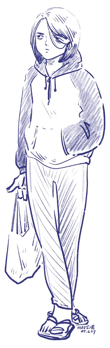 (ペンを寝かせて描いた時の調子を伺っている絵) 