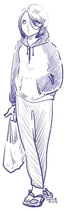 (ペンを寝かせて描いた時の調子を伺っている絵) 