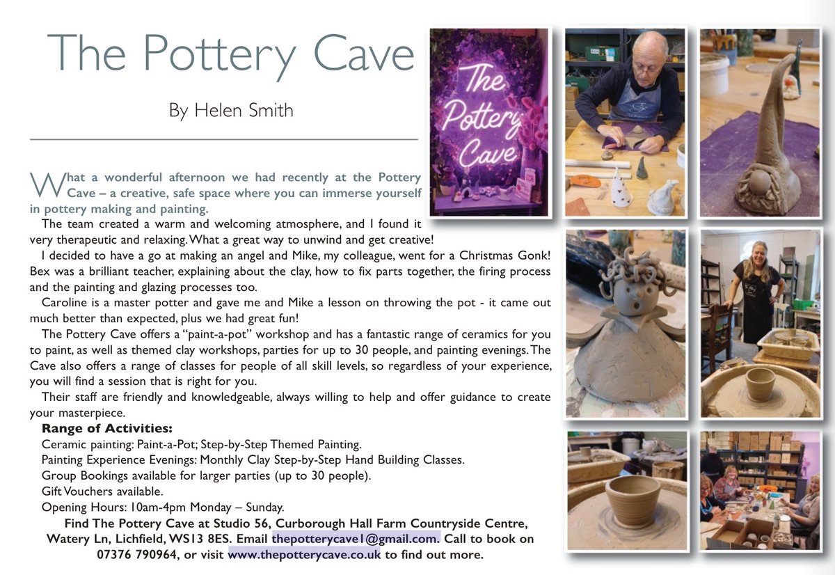 Huge thanks to <a href="/LichfieldCity/">CityLifeLichfield</a> for their lovely feature about our #pottery studios! Thanks from the whole PC Team 🙏 #Staffordshire #Lichfield thepotterycave.co.uk