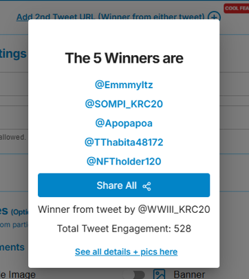 🍄🍄🍄Congratulations to the five winners, each receiving 500 000 $WWIII 📢📢📢
