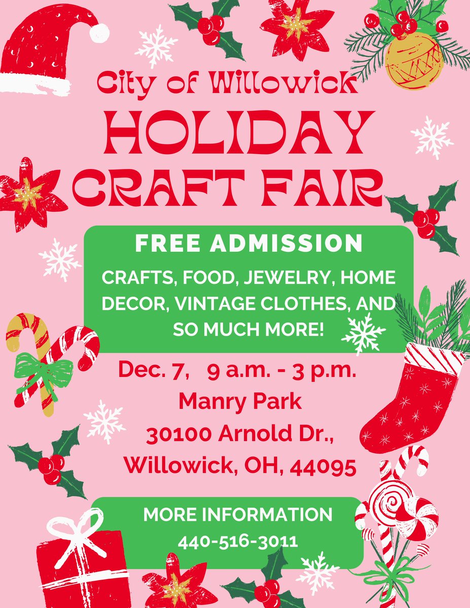 WillowickRec's tweet image. Today is the Annual Holiday Craft Fair at Manry Park from 9:00am-3:00pm!  Stop by for some wonderful holiday gifts!  
Also, it is the final day to register for the Youth Basketball League for Grades 1-6!