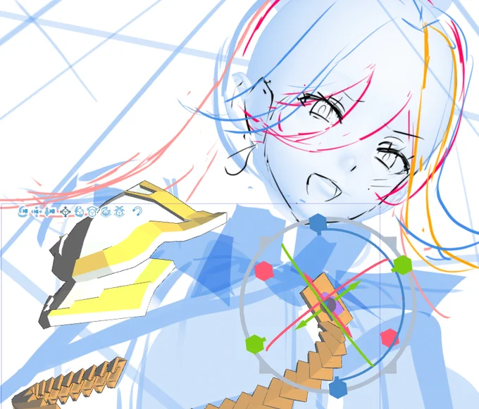 普通に描いた方が早いかも……という部分も、今回は後学のために、なるべくモデル作ってみる方向で。 